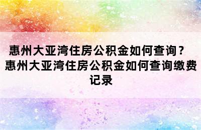 惠州大亚湾住房公积金如何查询？ 惠州大亚湾住房公积金如何查询缴费记录